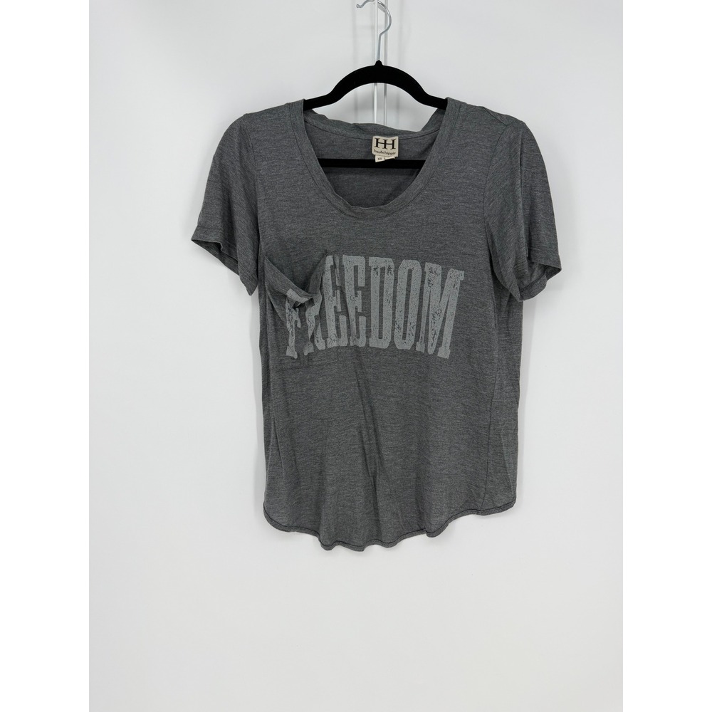 Haute Hippie T-Shirt Womens XS Gray Freedom Graphic Open Back Street Style Edgy